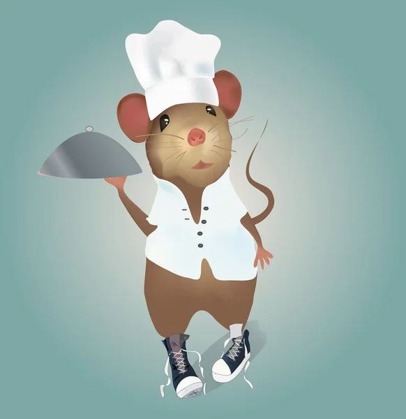 Myš kuchař s kloboukem a deska — Stockový vektor