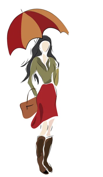 Γυναίκα με ομπρέλα και τσάντα — Διανυσματικό Αρχείο