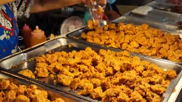 Cooking Spicy Thai Fried Fish Paste Balls Deep Fried Thai — Stock Video