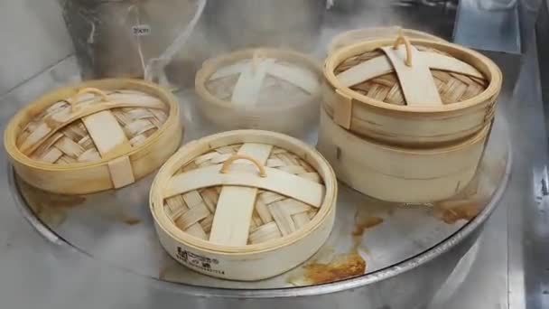 Їжа Пару Китайської Тьмяної Суми Ресторані Пухнаста Сума Китайському Ресторані — стокове відео