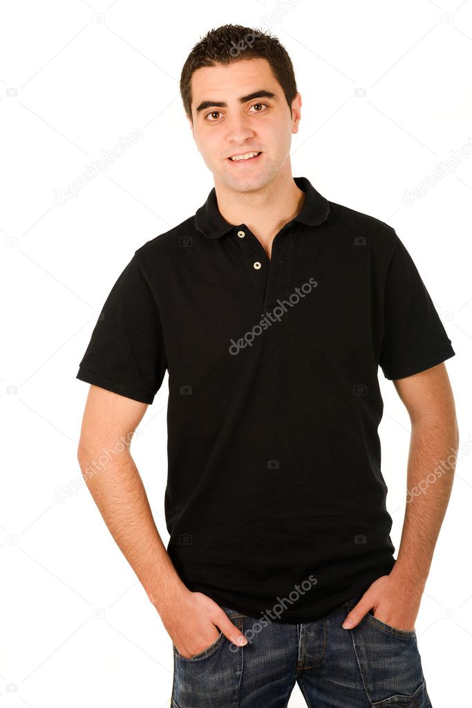 Portrait of a young casual man on white background