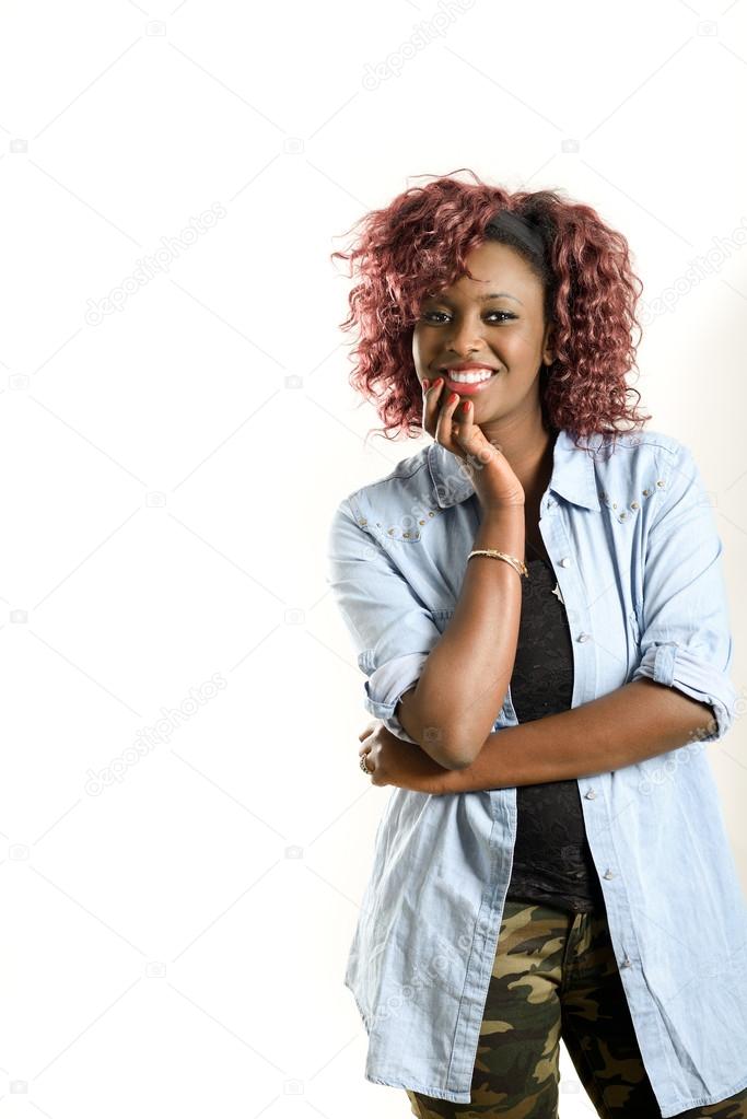 Beautiful black woman on white background. Studio shot