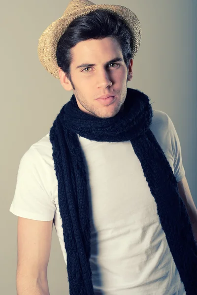 Handsome man wearing hat and scarf — Stock Photo, Image