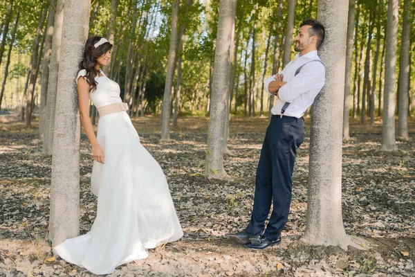 Just married couple in nature background — Stock Photo, Image