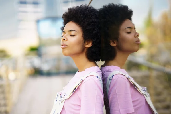 Thoughtful African American Woman Her Eyes Closed Relaxed Attitude Urban — Stock Photo, Image