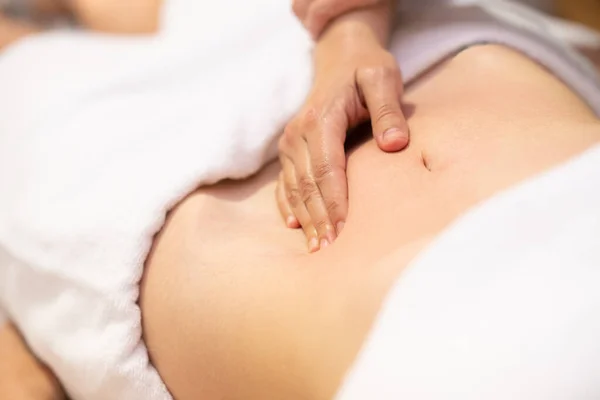 Woman Receiving Belly Massage Physiotherapy Center Female Patient Receiving Treatment — Stock Photo, Image