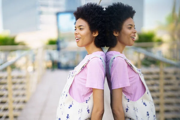 Side View Delighted African American Female Looking Distance While Standing — Stock Photo, Image