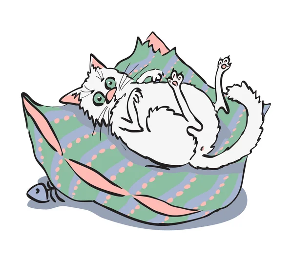 Γάτα ξαπλωμένη σε ένα μαξιλάρι. — Διανυσματικό Αρχείο
