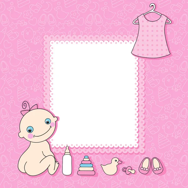 Baby meisje aankondiging kaart — Stockvector