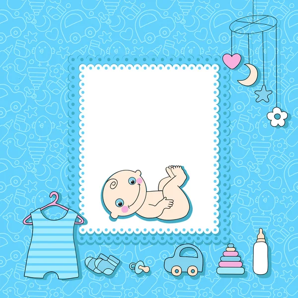 Baby jongen aankondiging kaart. — Stockvector
