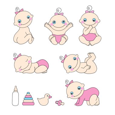 kız bebek seti. vektör çizim