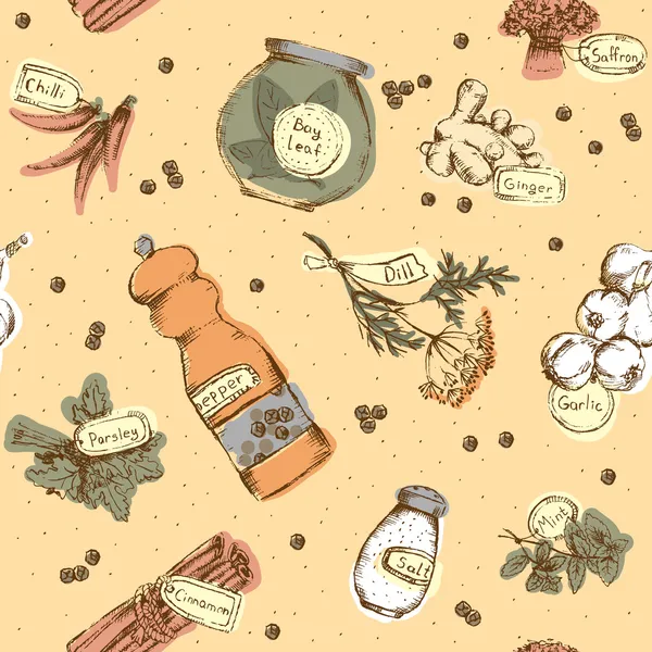Seamless pattern of spices and herbs — Stock Illustration Seamless pattern of spices and herbs Vector Graphics