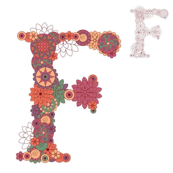 Vector illustration on the letter F from abstract decorative flo — Stock Vector