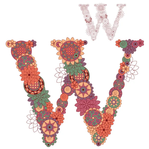 Vectorillustratie op de letter w van abstracte decoratieve flo — Stockvector