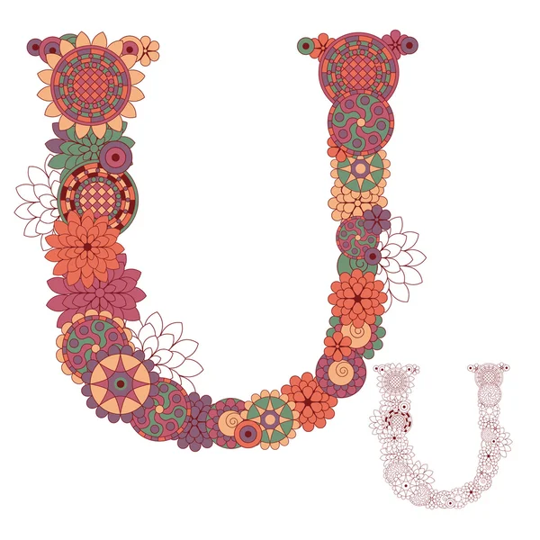 Illustrazione vettoriale sulla lettera U da astratto flo decorativo — Vettoriale Stock