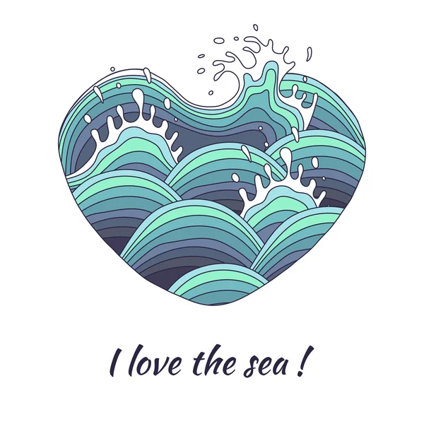 Das Herz symbolisiert die Liebe zum Meer. — Stockvektor