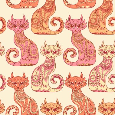 etnik tarzda güzel cats ile Seamless Modeli