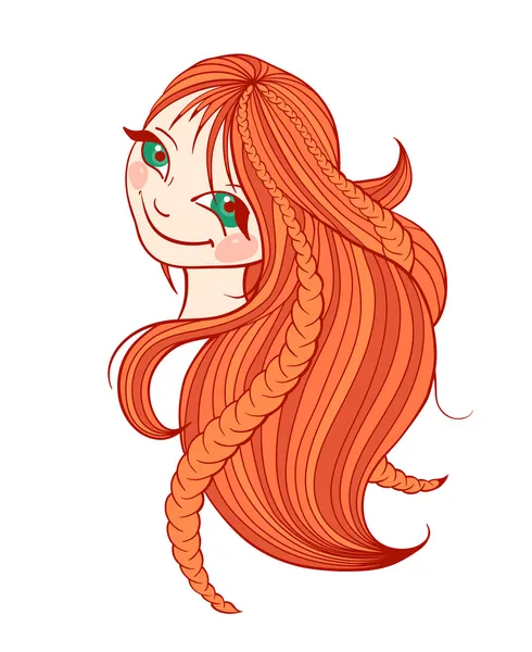 Schöne rothaarige Frau mit langen Haaren — Stockvektor