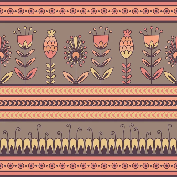 Безшовний візерунок з квітковим орнаментом в декоративних смугах — стоковий вектор