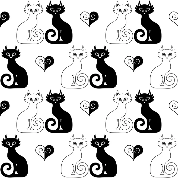 Kediler ve kalpleri bir çift sorunsuz çizimi