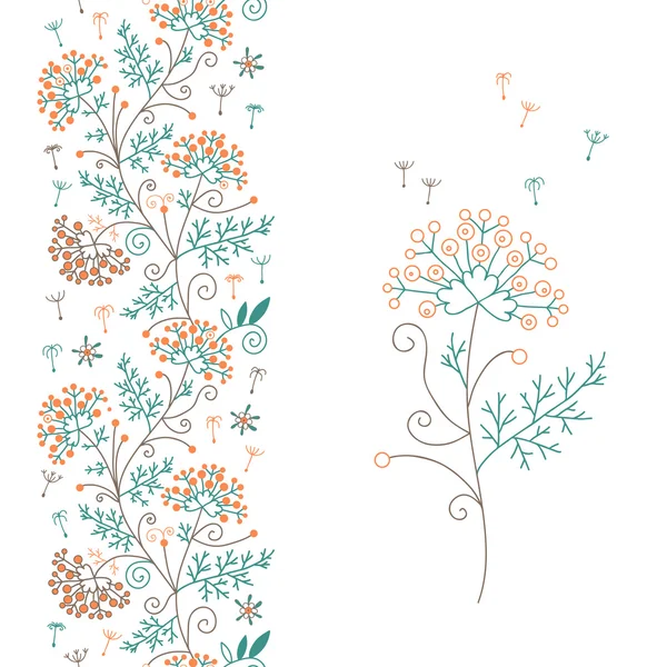 Naadloze floral grens en bloem — Stockvector