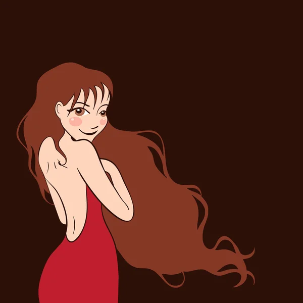 Femme aux cheveux longs dans une robe rouge — Image vectorielle