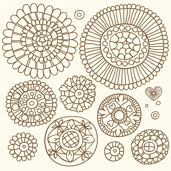 Conjunto de elementos florais no estilo étnico de desenho à mão — Vetor de Stock