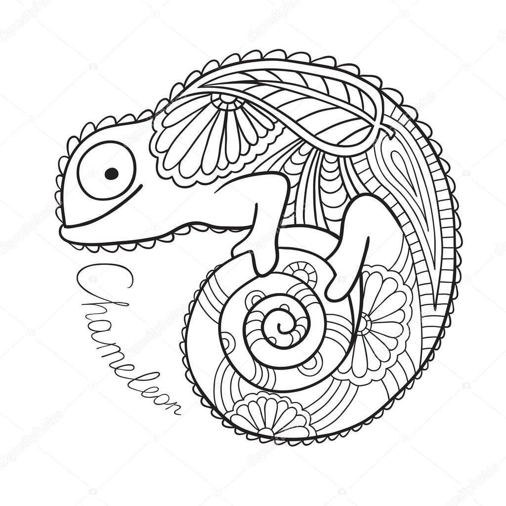 Cute chameleon in ethnic style.