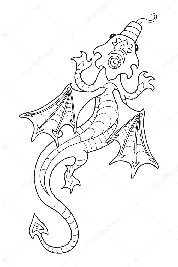 Drawing a dragon in cartoon style.
