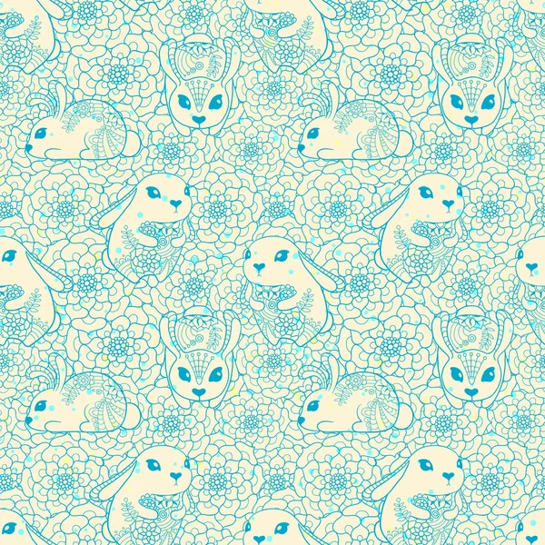 Vintage seamless pattern with bunnies and flowers — Stock Vector