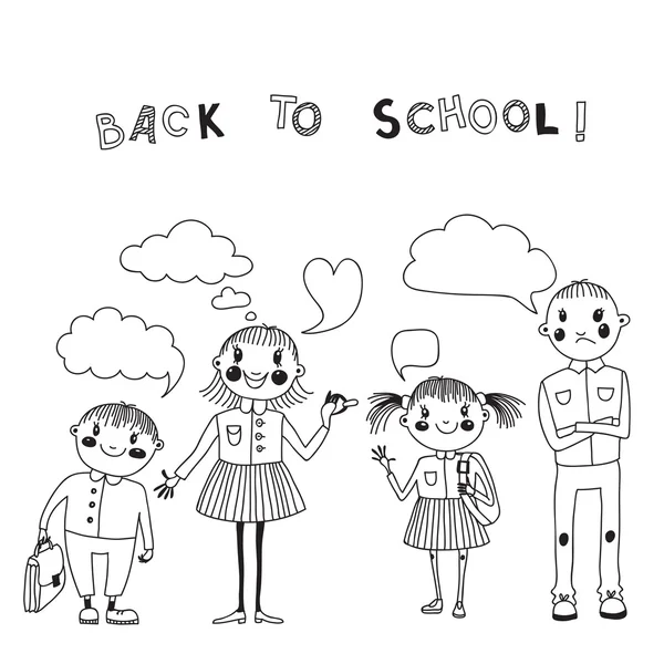 Illustratie met studenten in de stijl van de cartoon. terug naar — Stockvector