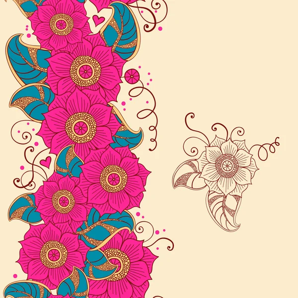 Borde floral sin costuras en el estilo étnico — Vector de stock