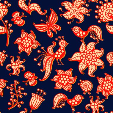 kuşlar, kelebekler ve çiçekler ile şirin seamless modeli