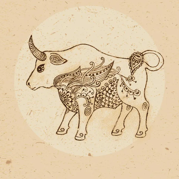 Toro con elementos del ornamento en estilo étnico. Signo del zodíaco — Archivo Imágenes Vectoriales