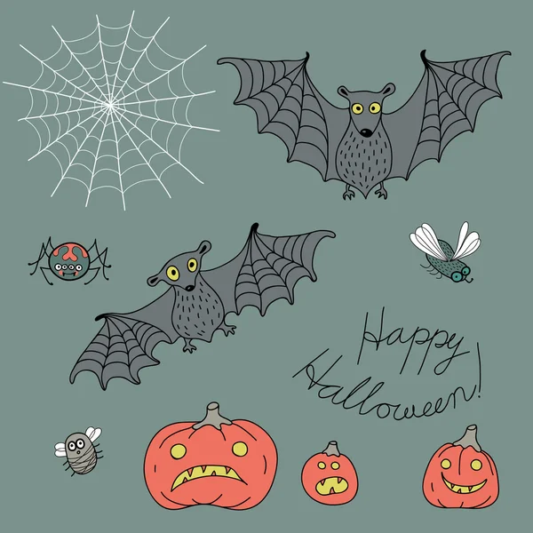 Set met ontwerpelementen voor halloween in stijl cartoon: vleermuizen, pum — Stockvector