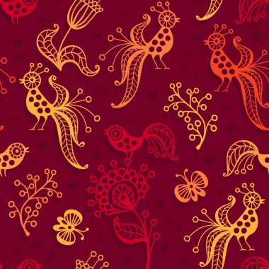 kuşlar, kelebekler ve çiçekler ile şirin seamless modeli