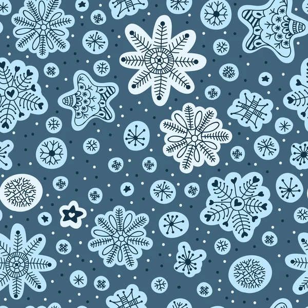 Chute de neige. Modèle sans couture. Flocons de neige dessinés à la main. Victoire de Noël — Image vectorielle