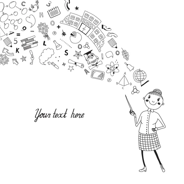 illüstrasyon karikatür tarzı bir öğretmen. arka plan symboli