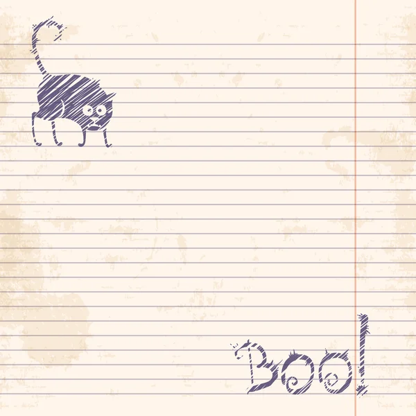 Halloween cat. Boo! Sketch on notebook ruled paper — Stock Vector