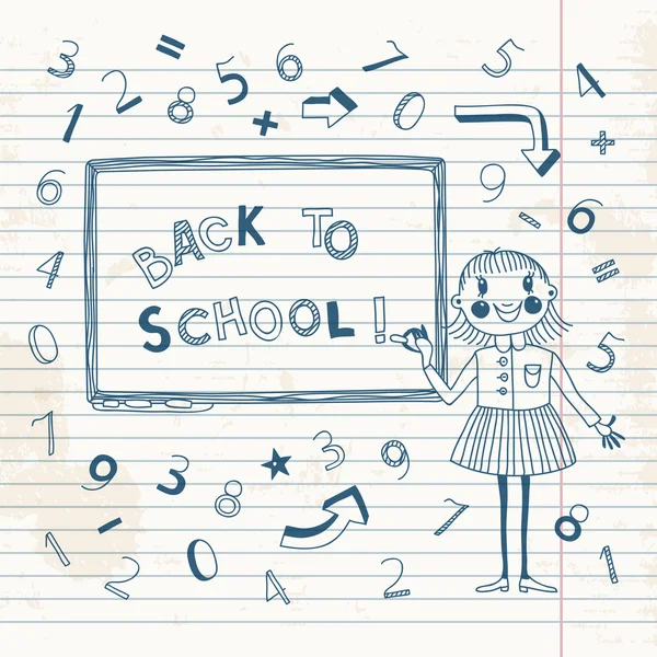 戻って学校へ。黒板で女子高生. — ストックベクタ