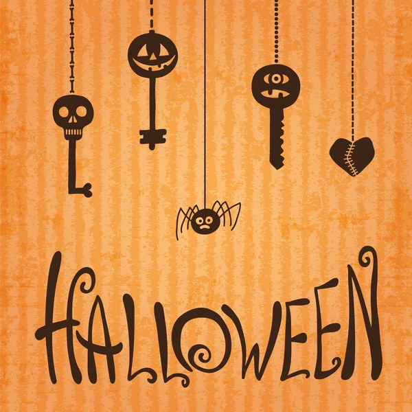 ¡Feliz Halloween! Tarjeta con una araña, el corazón y las llaves para t — Archivo Imágenes Vectoriales