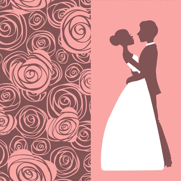 Une invitation de mariage. Silhouette de mariée et marié — Image vectorielle