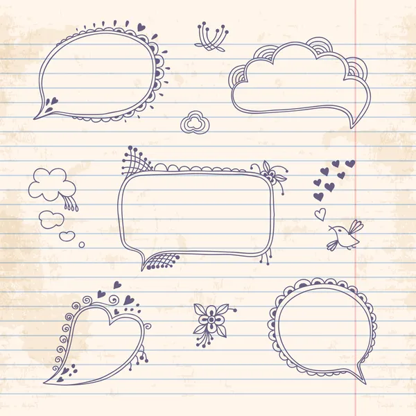 Nubes de dibujo a mano para notas en la hoja del cuaderno — Vector de stock