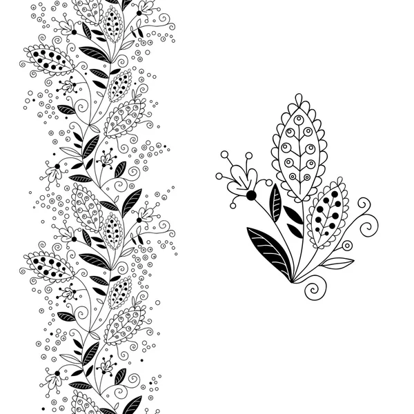 Borde floral y pequeño ramo — Vector de stock