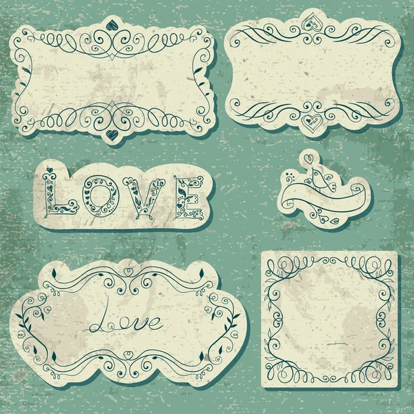 Set di carte vintage con elementi calligrafici — Vettoriale Stock