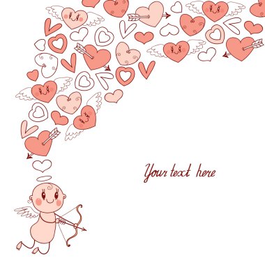 düğün ve sevimli Cupids ve kalpleri ile Sevgililer Günü kartı