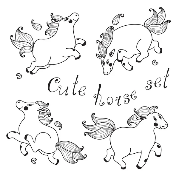 Set of cute horse in cartoon style — Stock Vector