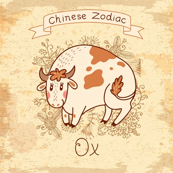 Vintage kort med kinesiska zodiaken - ox — Stock vektor