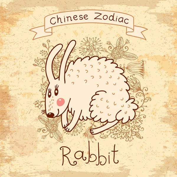 Vintage card with Chinese zodiac - Rabbit — Stok Vektör