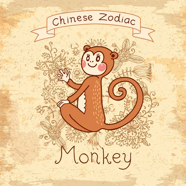 Vintage card with Chinese zodiac - Monkey — Stock Vector